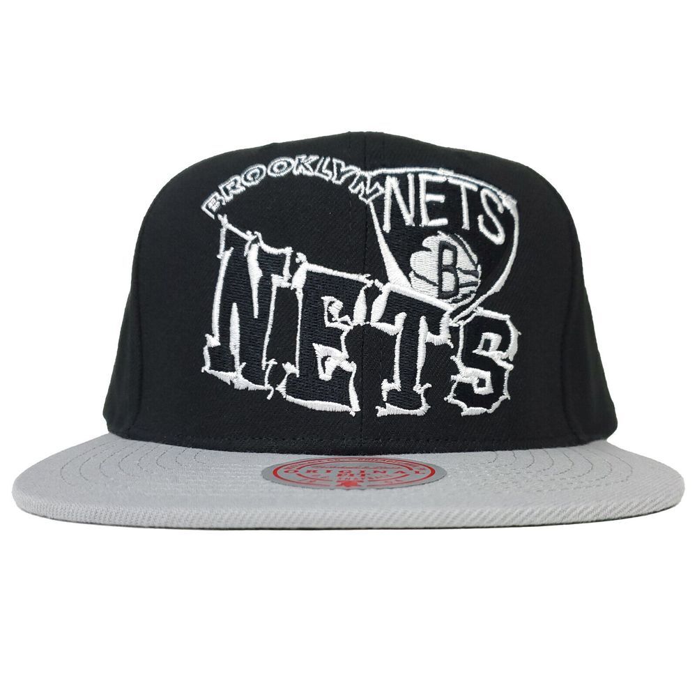 Brooklyn Nets Mitchell & Ness NBA Snapback Hat Cap Embroidery Black Gray‎ NWT
